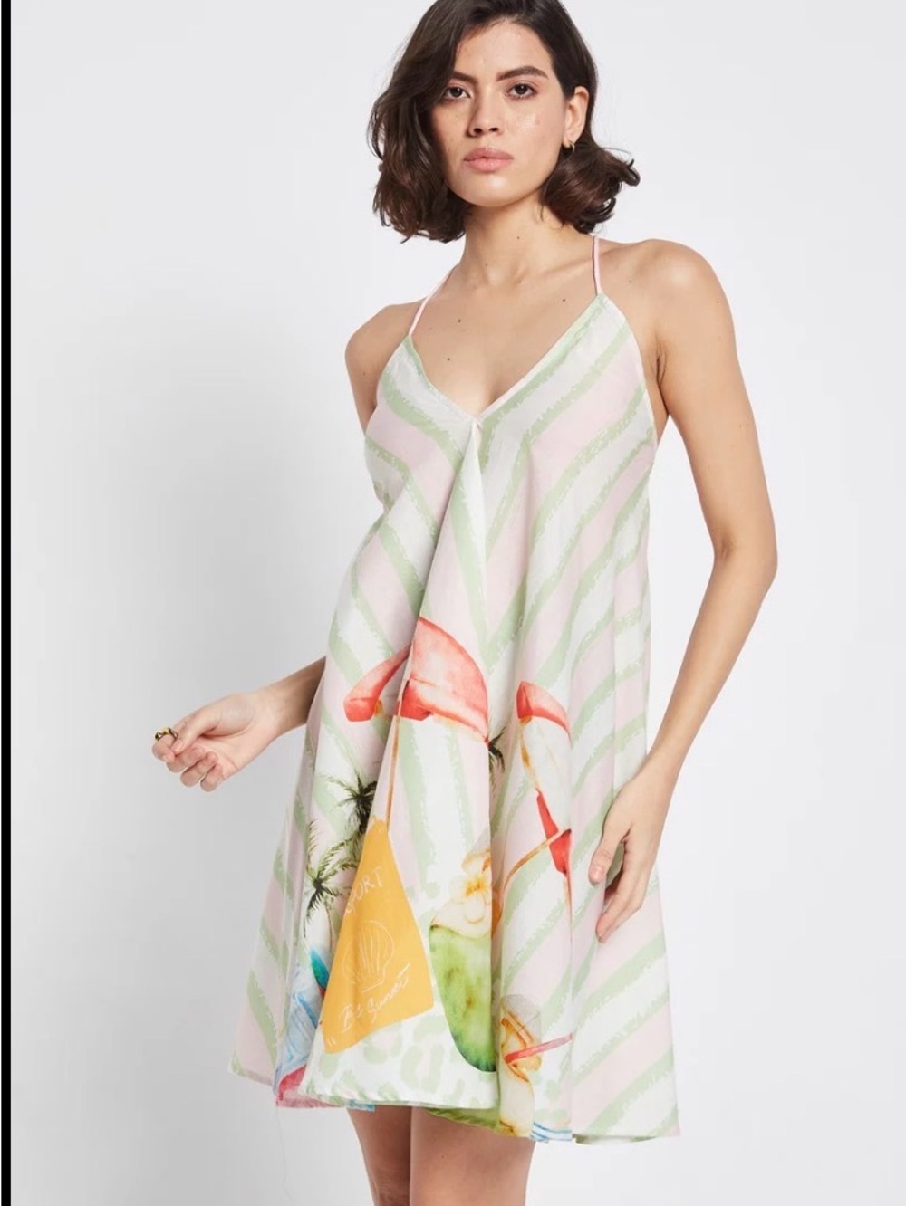NWT Be Sunset Joli Trip Dress S/M Tropical Graphic Mini Cotton Vacation Beach